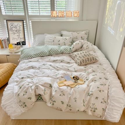 91家纺网 家纺一手货源 找家纺 顾里 2023新款法式甜美褶边全棉四件套-复古碎花系第一批 清新雏菊