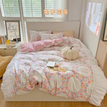 91家纺网 家纺一手货源 找家纺 顾里 2023新款法式甜美褶边全棉四件套-复古碎花系第一批 兔子花园