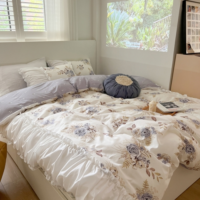 91家纺网 家纺一手货源 找家纺 顾里 2023新款法式甜美褶边全棉四件套-复古碎花系第一批 艾洛花园