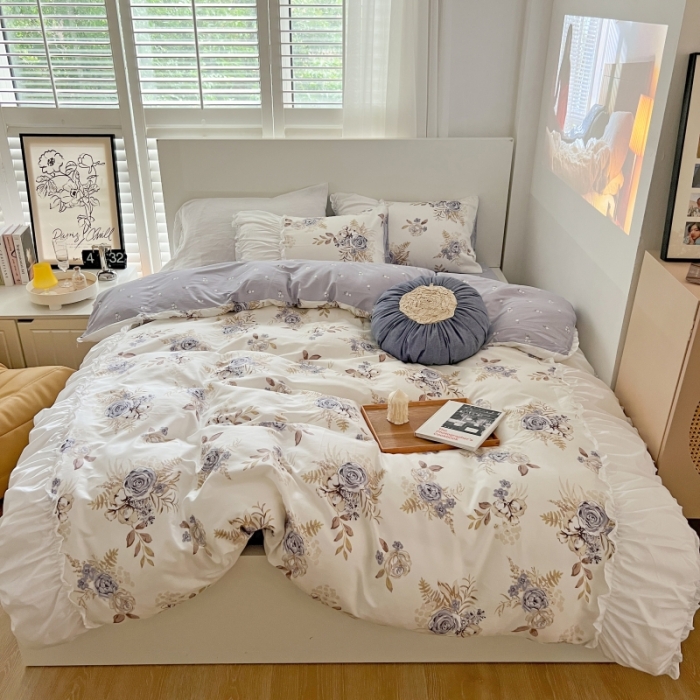 91家纺网 家纺一手货源 找家纺 顾里 2023新款法式甜美褶边全棉四件套-复古碎花系第一批 艾洛花园