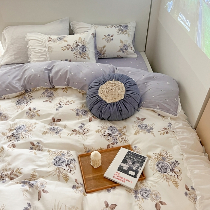 91家纺网 家纺一手货源 找家纺 顾里 2023新款法式甜美褶边全棉四件套-复古碎花系第一批 艾洛花园