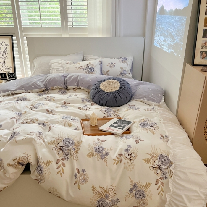 91家纺网 家纺一手货源 找家纺 顾里 2023新款法式甜美褶边全棉四件套-复古碎花系第一批 艾洛花园