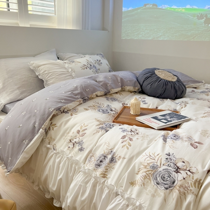 91家纺网 家纺一手货源 找家纺 顾里 2023新款法式甜美褶边全棉四件套-复古碎花系第一批 艾洛花园