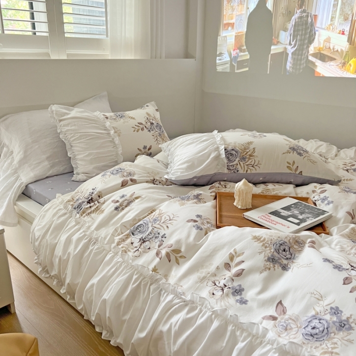 91家纺网 家纺一手货源 找家纺 顾里 2023新款法式甜美褶边全棉四件套-复古碎花系第一批 艾洛花园