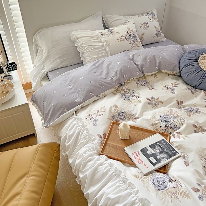 91家纺网 家纺一手货源 找家纺 顾里 2023新款法式甜美褶边全棉四件套-复古碎花系第一批 艾洛花园