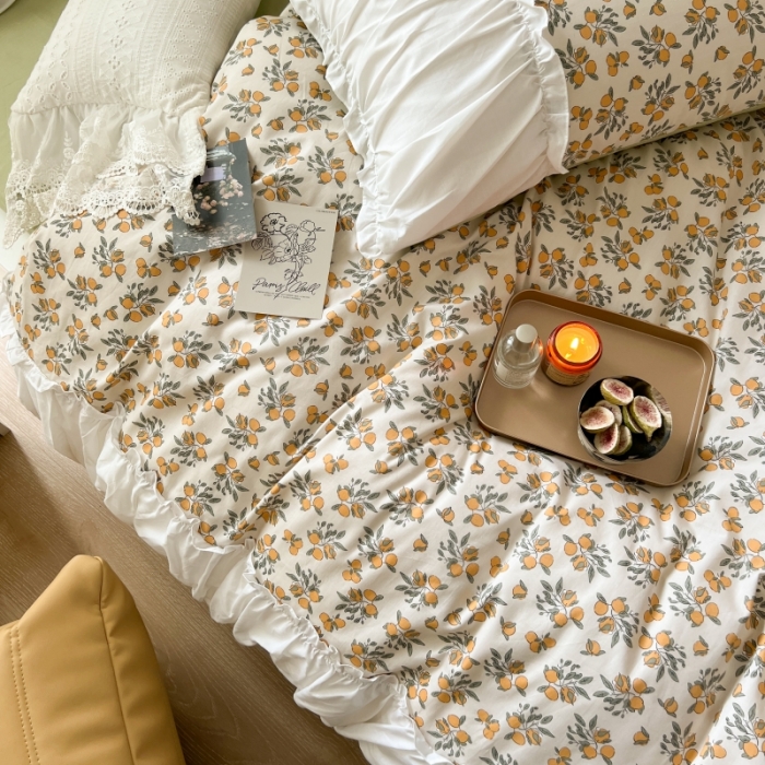 91家纺网 家纺一手货源 找家纺 顾里 2023新款法式甜美褶边全棉四件套-复古碎花系第一批 半夏枇杷