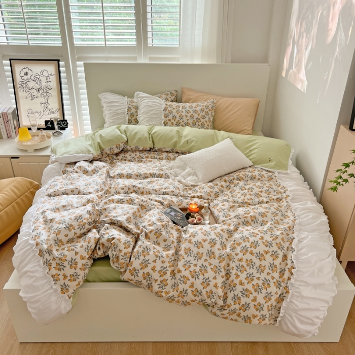 91家纺网 家纺一手货源 找家纺 顾里 2023新款法式甜美褶边全棉四件套-复古碎花系第一批 半夏枇杷