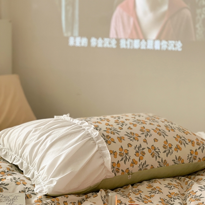 91家纺网 家纺一手货源 找家纺 顾里 2023新款法式甜美褶边全棉四件套-复古碎花系第一批 半夏枇杷