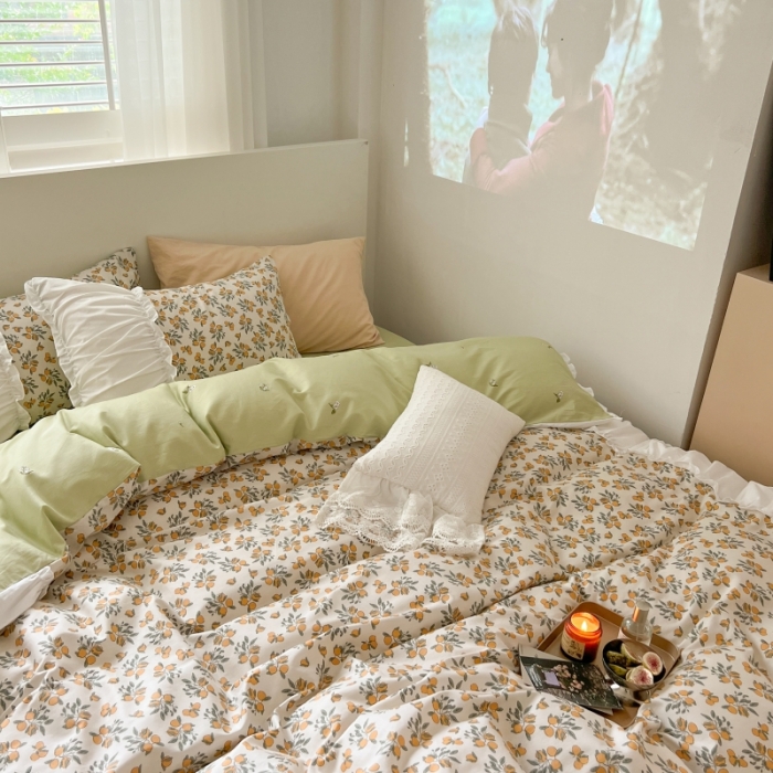 91家纺网 家纺一手货源 找家纺 顾里 2023新款法式甜美褶边全棉四件套-复古碎花系第一批 半夏枇杷