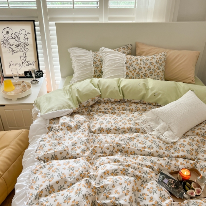 91家纺网 家纺一手货源 找家纺 顾里 2023新款法式甜美褶边全棉四件套-复古碎花系第一批 半夏枇杷