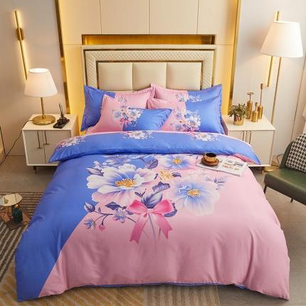 91家纺网 家纺一手货源 找家纺 富之航 2023新款高端印花四季棉四件套 芬芳粉