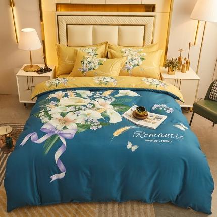 91家纺网 家纺一手货源 找家纺 富之航 2023新款高端印花四季棉四件套 幸福花开