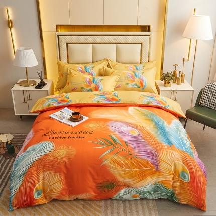 91家纺网 家纺一手货源 找家纺 2023直播爆款140克新款高端印花四季棉四件套 羽翼纷飞