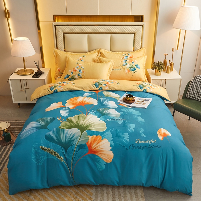 91家纺网 家纺一手货源 找家纺 2023直播爆款140新款高端数码印花四季棉四件套多彩银杏