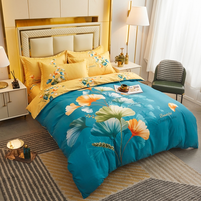 91家纺网 家纺一手货源 找家纺 2023直播爆款140新款高端数码印花四季棉四件套多彩银杏