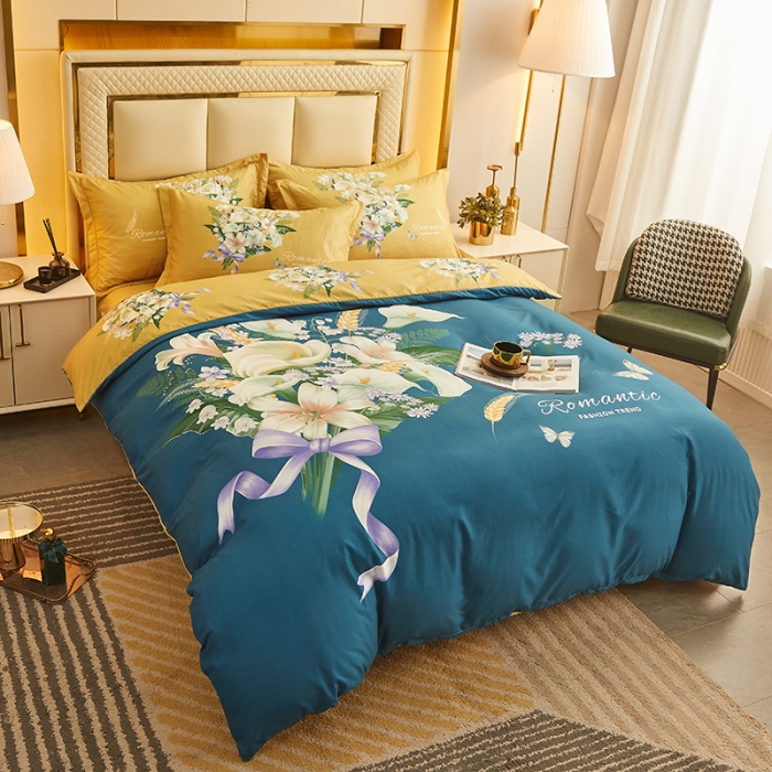 91家纺网 家纺一手货源 找家纺 富之航 2023新款高端印花四季棉四件套 幸福花开