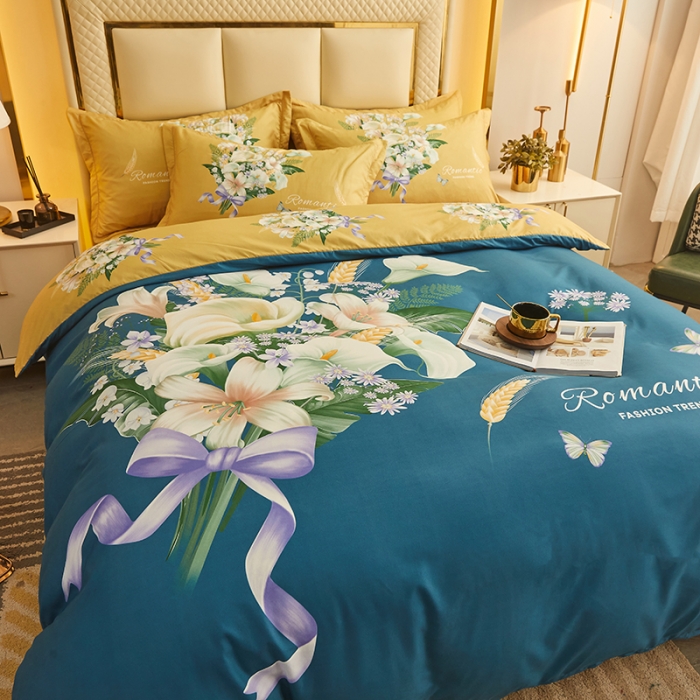 91家纺网 家纺一手货源 找家纺 富之航 2023新款高端印花四季棉四件套 幸福花开