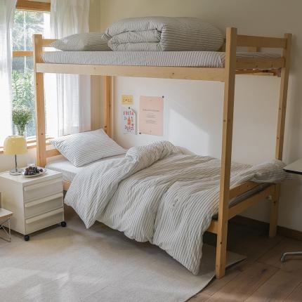 91家纺网 家纺一手货源 找家纺 寐眠 2022新款色织水洗棉学生三件套套件 白细条