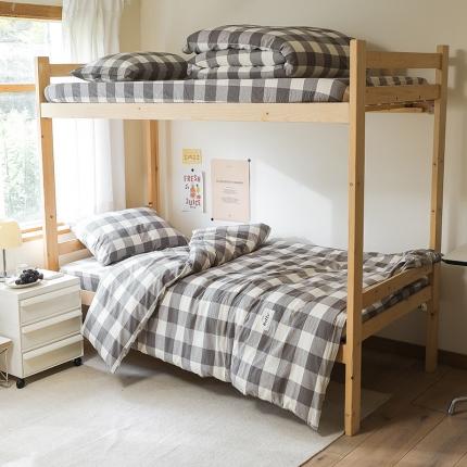 91家纺网 家纺一手货源 找家纺 寐眠 2022新款色织水洗棉学生三件套套件 灰中格