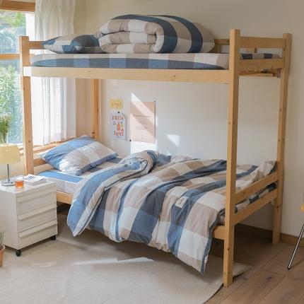 91家纺网 家纺一手货源 找家纺 寐眠 2022新款色织水洗棉学生三件套套件 蓝大格