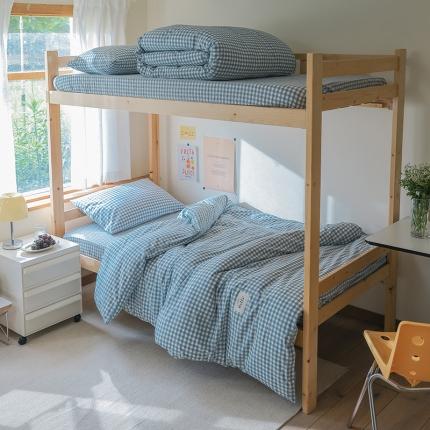 91家纺网 家纺一手货源 找家纺 寐眠 2022新款色织水洗棉学生三件套套件 蓝小格