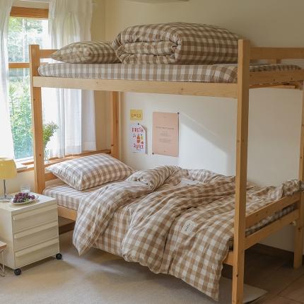 91家纺网 家纺一手货源 找家纺 寐眠 2022新款色织水洗棉学生三件套套件 米中格