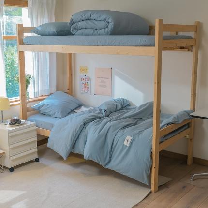 91家纺网 家纺一手货源 找家纺 寐眠 2022新款色织水洗棉学生三件套套件 浅蓝纯色