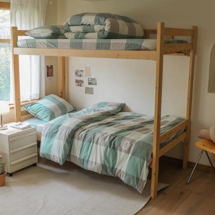 91家纺网 家纺一手货源 找家纺 寐眠 2022新款色织水洗棉学生三件套套件 浅蓝大格