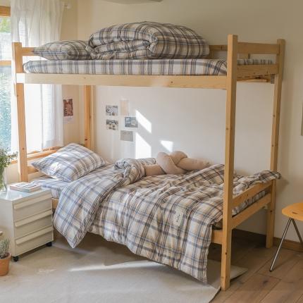 寐眠 2022新款色织水洗棉学生三件套套件 春彩咖格