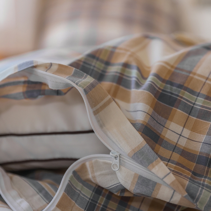 91家纺网 家纺一手货源 找家纺 寐眠 2022新款色织水洗棉学生三件套套件 春彩咖格