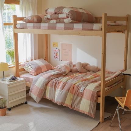 寐眠 2022新款色织水洗棉学生三件套套件 粉大格