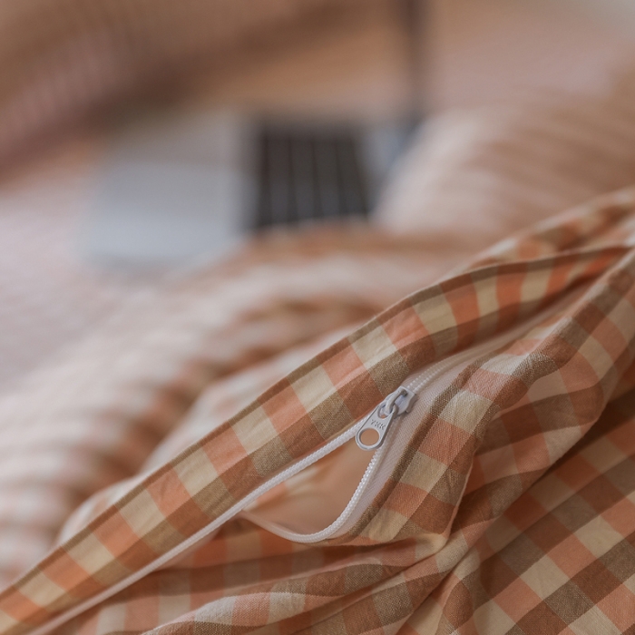 91家纺网 家纺一手货源 找家纺 寐眠 2022新款色织水洗棉学生三件套套件 粉小格