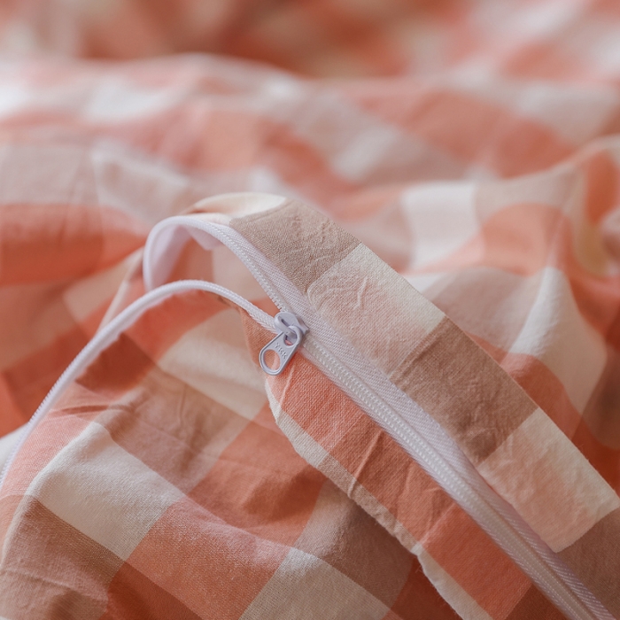 91家纺网 家纺一手货源 找家纺 寐眠 2022新款色织水洗棉学生三件套套件 粉中格