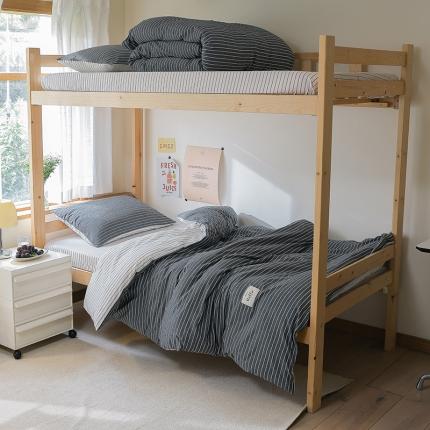 寐眠 2022新款色织水洗棉学生三件套套件 灰拼白细条