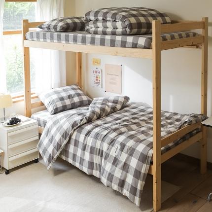 寐眠 2022新款色织水洗棉学生三件套套件 灰中格