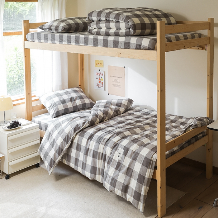 91家纺网 家纺一手货源 找家纺 寐眠 2022新款色织水洗棉学生三件套套件 灰中格