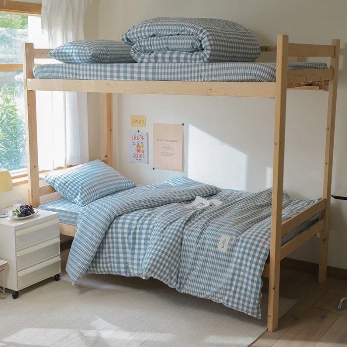 91家纺网 家纺一手货源 找家纺 寐眠 2022新款色织水洗棉学生三件套套件 渐变蓝格