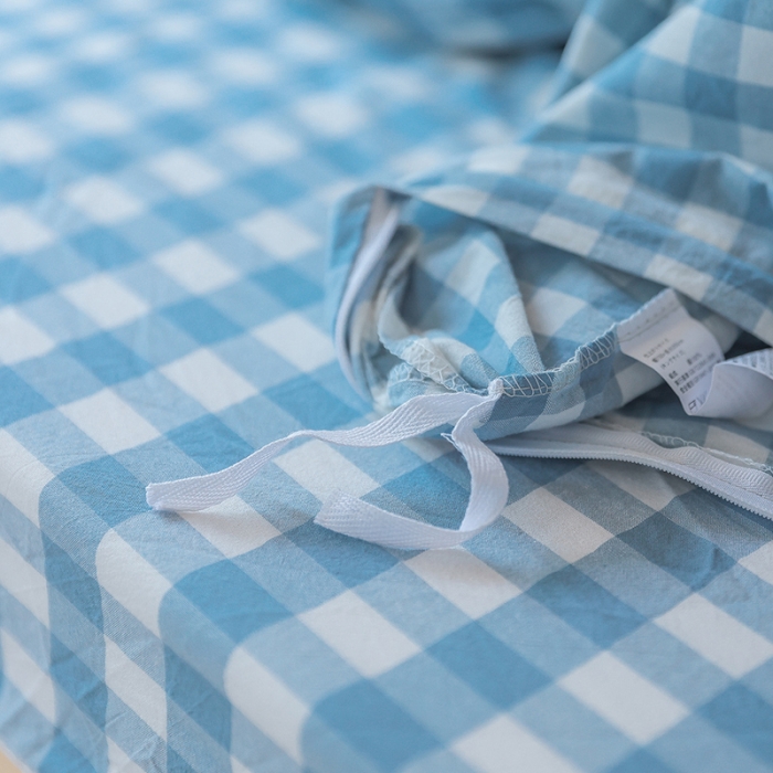 91家纺网 家纺一手货源 找家纺 寐眠 2022新款色织水洗棉学生三件套套件 渐变蓝格