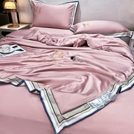 91家纺网 家纺一手货源 找家纺 丽卡家纺2023新款水洗天丝刺绣夏被四件套 华尔兹-豆沙粉