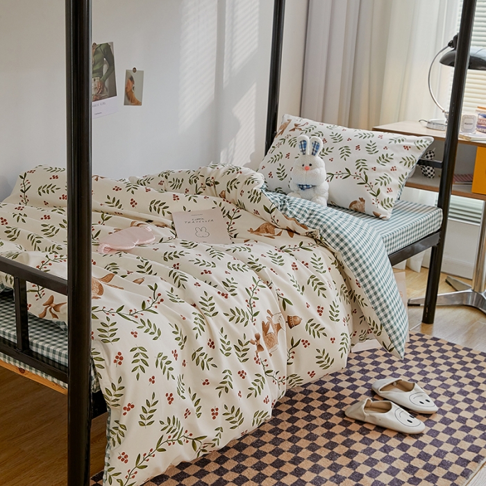 91家纺网 家纺一手货源 找家纺 世爵 2022新款亲肤棉学生宿舍上下铺三件套开学季 米菲兔