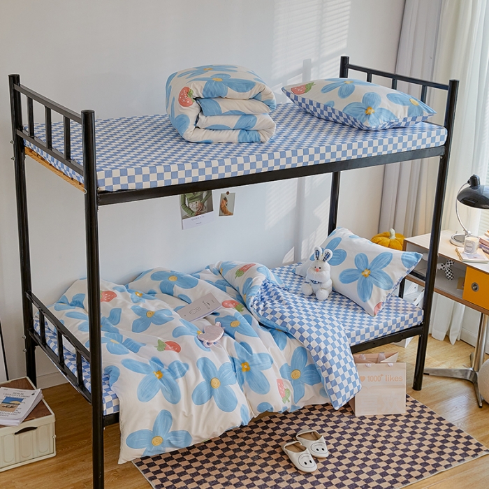 91家纺网 家纺一手货源 找家纺 世爵 2022新款亲肤棉学生宿舍上下铺三件套开学季 陌颜兰