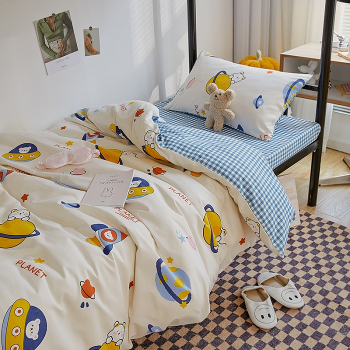 91家纺网 家纺一手货源 找家纺 世爵 2022新款亲肤棉学生宿舍上下铺三件套开学季 星际探险