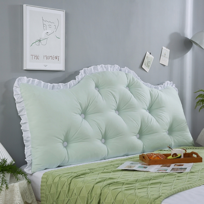 91家纺网 家纺一手货源 找家纺 美达人 2022新款韩版水洗棉荷叶边床靠背 莫奈绿