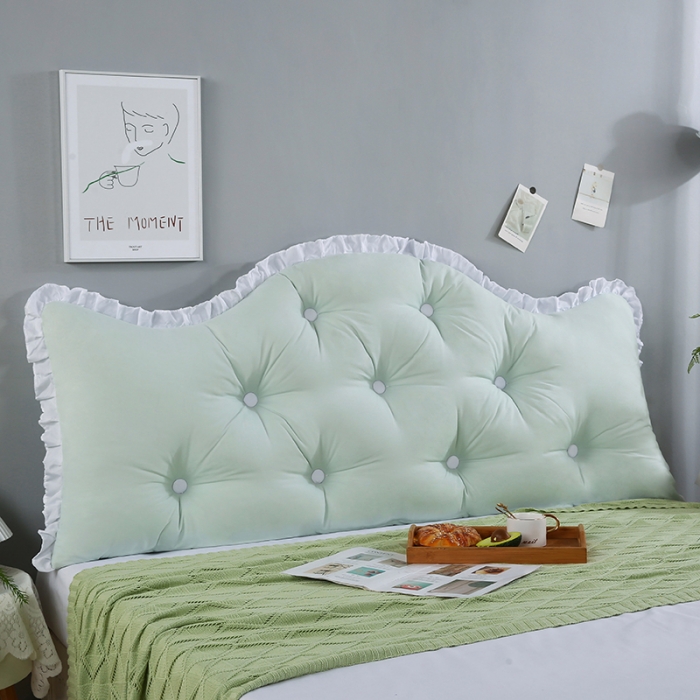 91家纺网 家纺一手货源 找家纺 美达人 2022新款韩版水洗棉荷叶边床靠背 莫奈绿