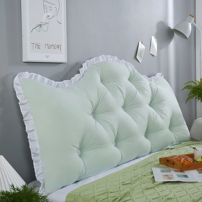 91家纺网 家纺一手货源 找家纺 美达人 2022新款韩版水洗棉荷叶边床靠背 莫奈绿