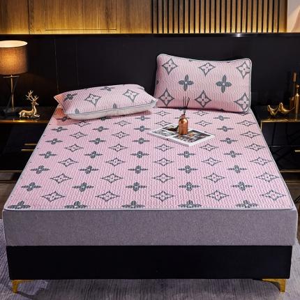 91家纺网 家纺一手货源 找家纺 雪夫人 2022新款0.5纯色印花凉席三件套 简潮粉