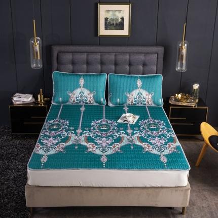 91家纺网 家纺一手货源 找家纺 雪夫人 2022新款0.5纯色印花凉席三件套 奢华欧典绿