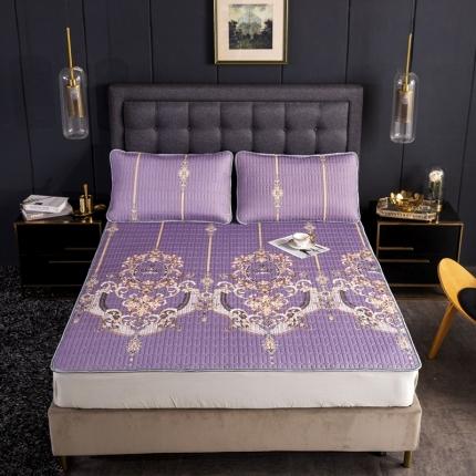 91家纺网 家纺一手货源 找家纺 雪夫人 2022新款0.5纯色印花凉席三件套 奢华欧典紫