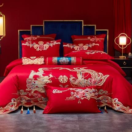 红番天 热卖款长绒棉精美中式苏绣婚庆四件套多件套 缘定江山