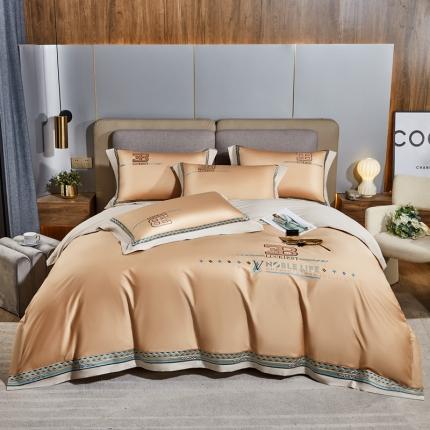 91家纺网 家纺一手货源 找家纺 总高大尚2022新款路易斯系列全棉贡缎刺绣居家四件套